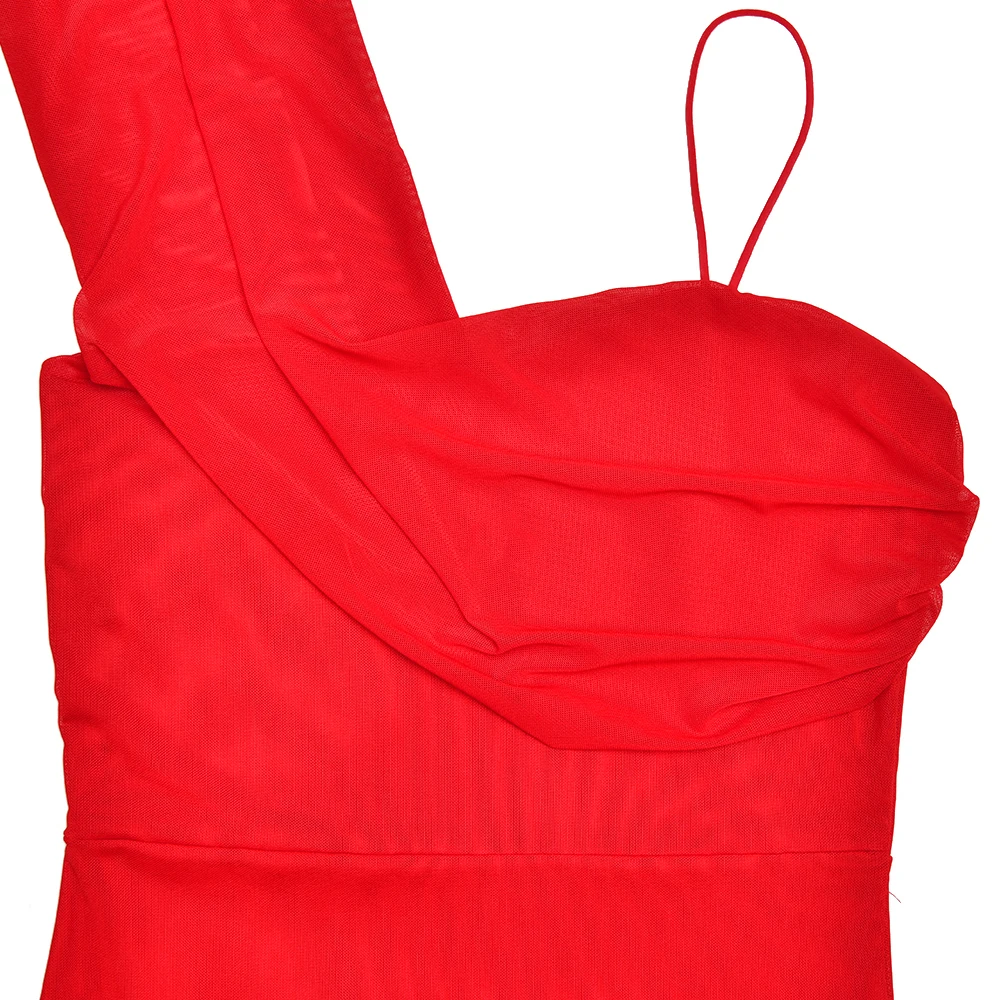 Elegant Single Shoulder Mesh Double Layer Bodycon Party Club Evening Dress Sexy Backless Vestido Autumn/Winter Clothing