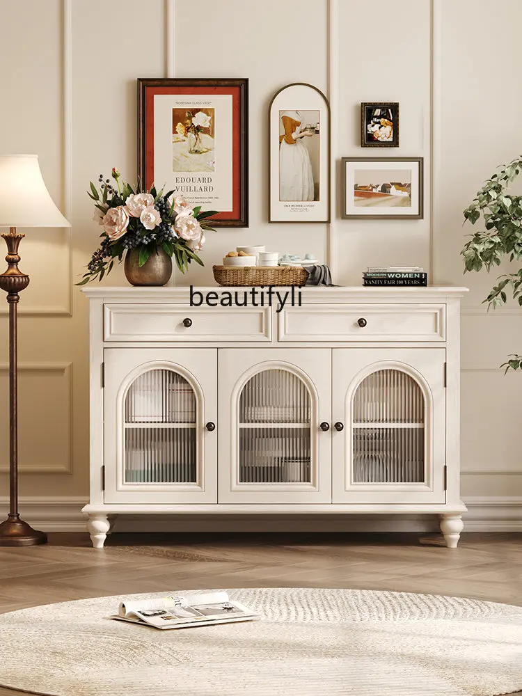 

White American Solid Wood Sideboard Locker Living Room New Integrated Wall Entrance Cabinet