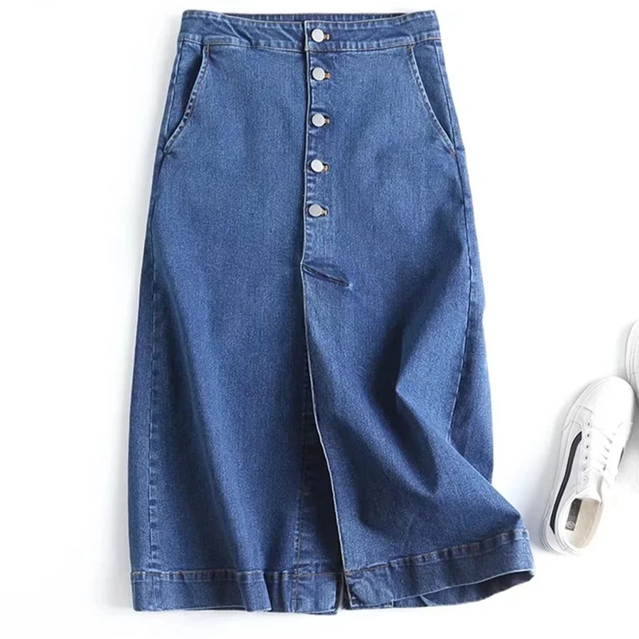 

Dave&Di Vintage High Waist A-line Single Breasted Midi 2023 Long Skirts Womens England Style High Street Denim Skirt Women