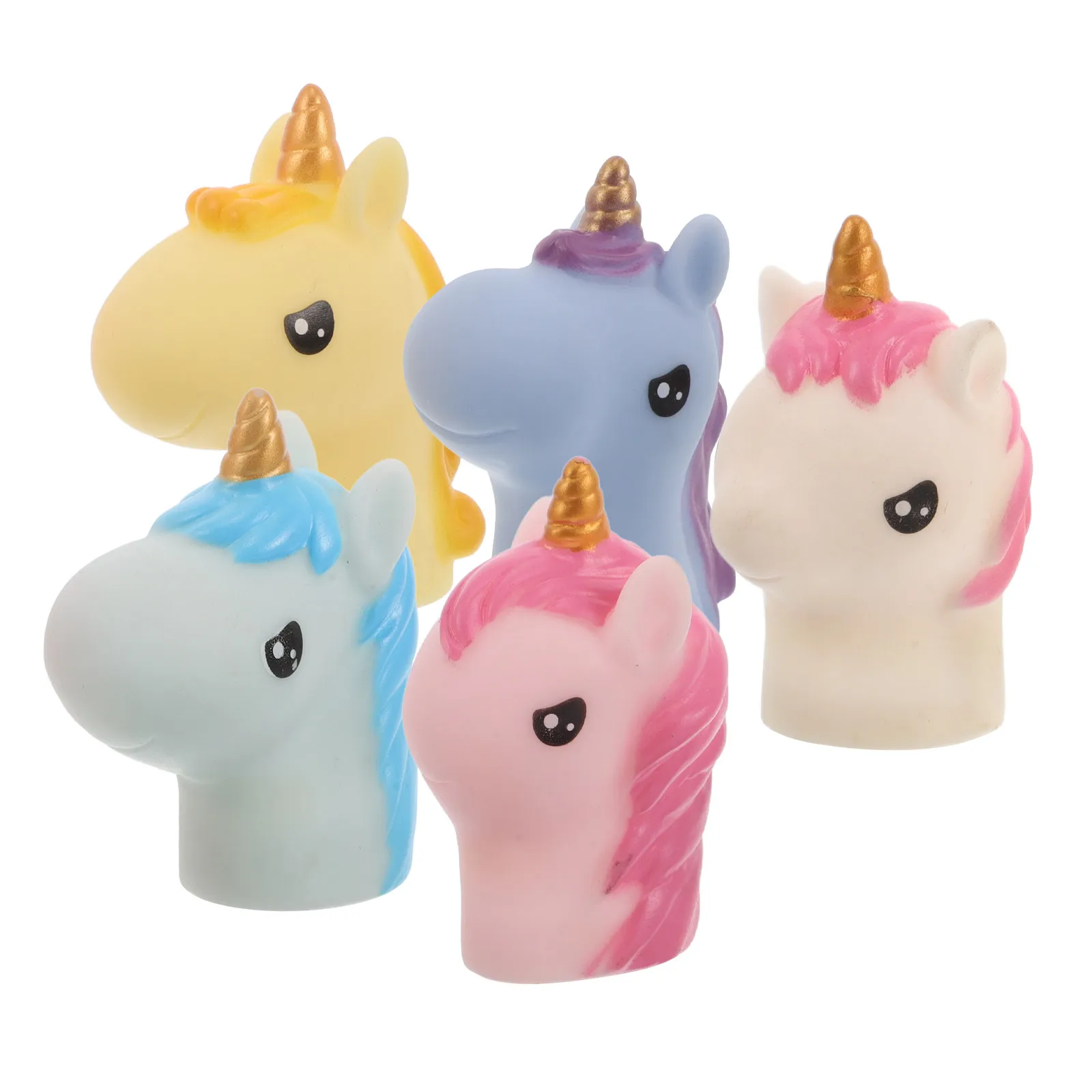 5Pcs 실물 같은 유니콘 손가락 인형 세트 어린이를위한 작은 고무 엄지 인형 상상력 놀이 교실 파티 할로윈 미니
