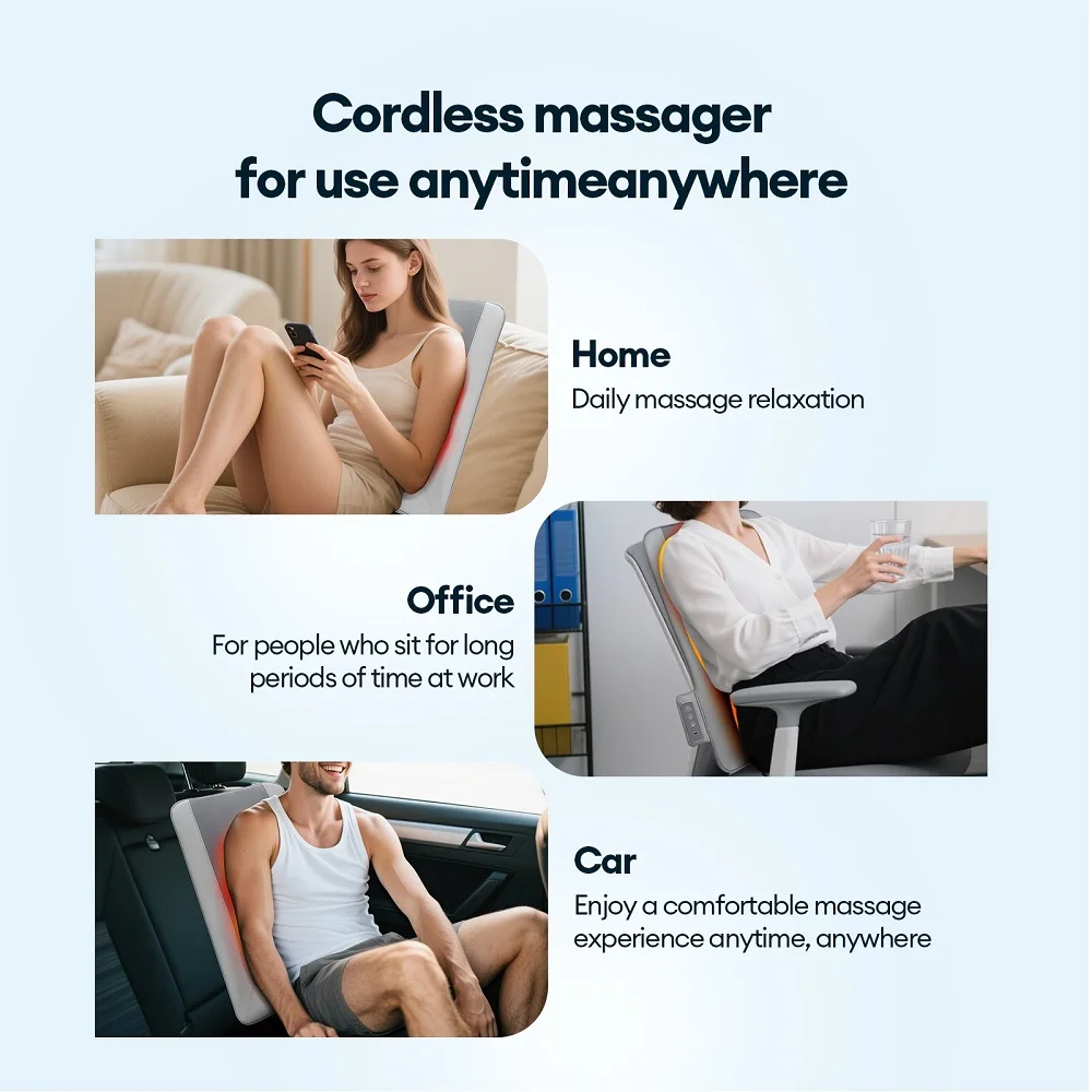 Walk Up and Down Electric Back Massager Chair Pad 3D Kneading Shiatsu Waist Lumbar Back Massager Wireless Back Massage Cushion