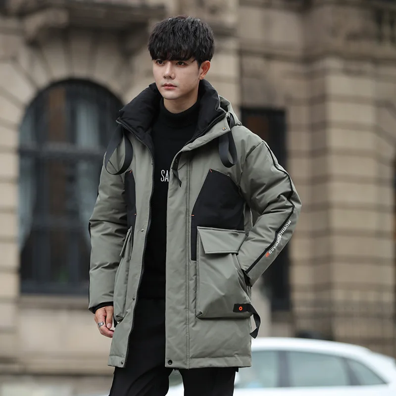 2022 New Hooded Down Jacket Mid-length Youth Student Trend Warm and Thick White Duck Down Men's Jacket Winter Male Down Jacket