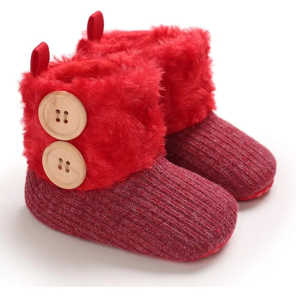 1Pair Baby Boy Girl Snow Boots, Infant Fuzzy Soft Sole Ankle Booties, Toddler Winter Warm Crib Toddler Shoes, Christmas Gifts