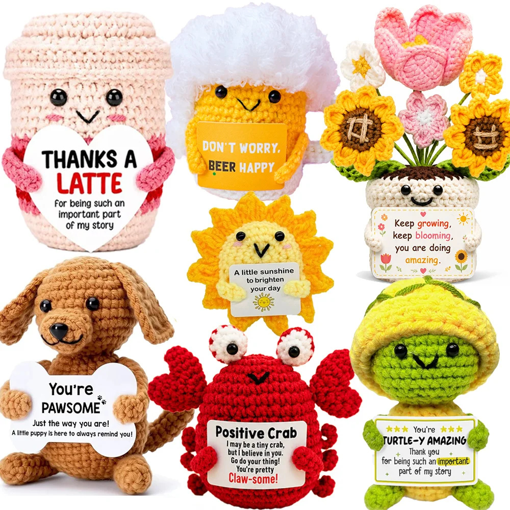 Positive Energie häkeln Puppe Taschenumarmung handgemachte gestrickte Plüsch Kartoffel Pflanze Avocado Biene Schildkröte Ente lustige emotionale Unterstützung Geschenk