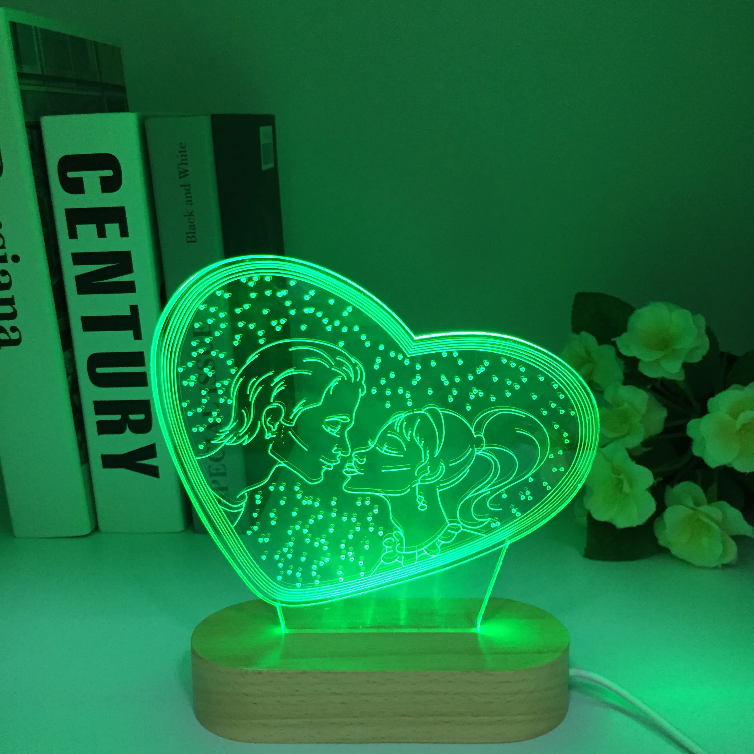 

Wooden Merry Heart Led Night Light for Home Decoration Colors Changing Touch Sensor Nightlight Cool Birthday Gift Table 3D Lamp