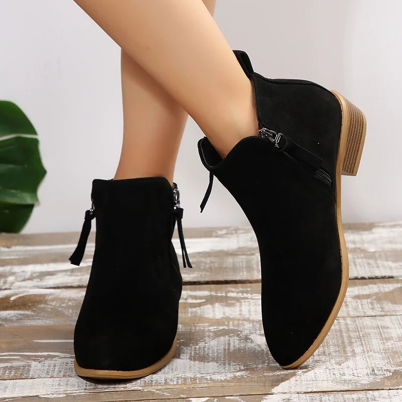 Stylish women's boots suede pointed zipper ankle boots Low heel comfort new autumn and winter plus size women's boots