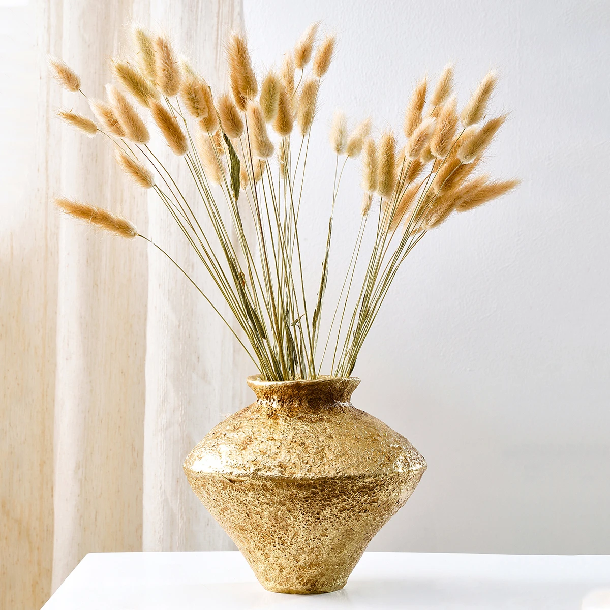 1PC, a retro earthenware jar shaped decorative vase, an antique golden earthenware jar home decorative vase