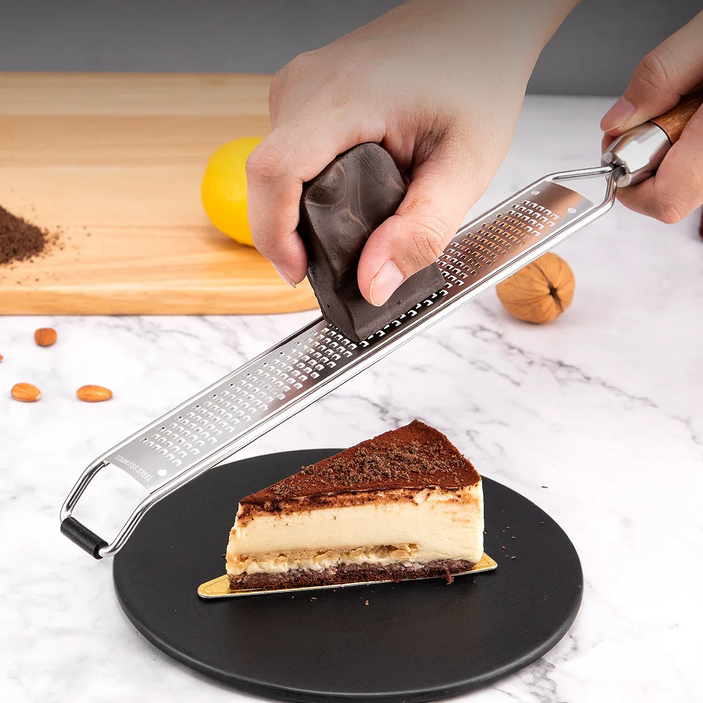 Cheese Grater Kitchen Grater Leeseph Cheese Grater Wooden Handle Stainless Steel Vegetable Grater Multi-purpose Kitchen Food Shredder for Chocolate Butter