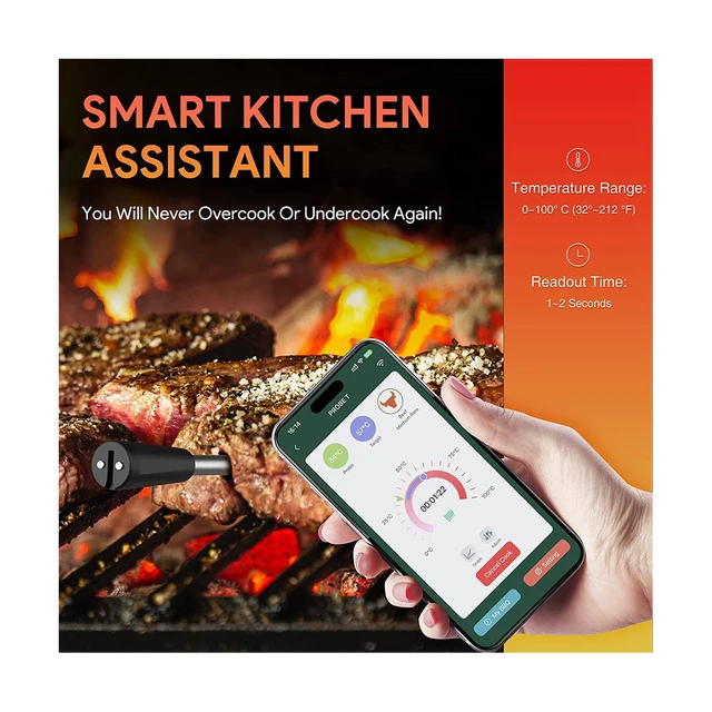 Smart Wireless Meat Thermometer with 4pcs Ultra-Thin Probe