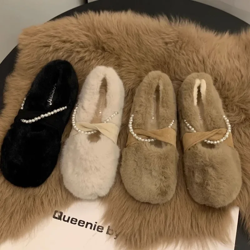 

SLTNX 2023 New Autumn and Winter Comfortable Woolen Shoes Plus Cashmere Warm Bean Cotton Shoes Fashion Soft Sole Single Shoes