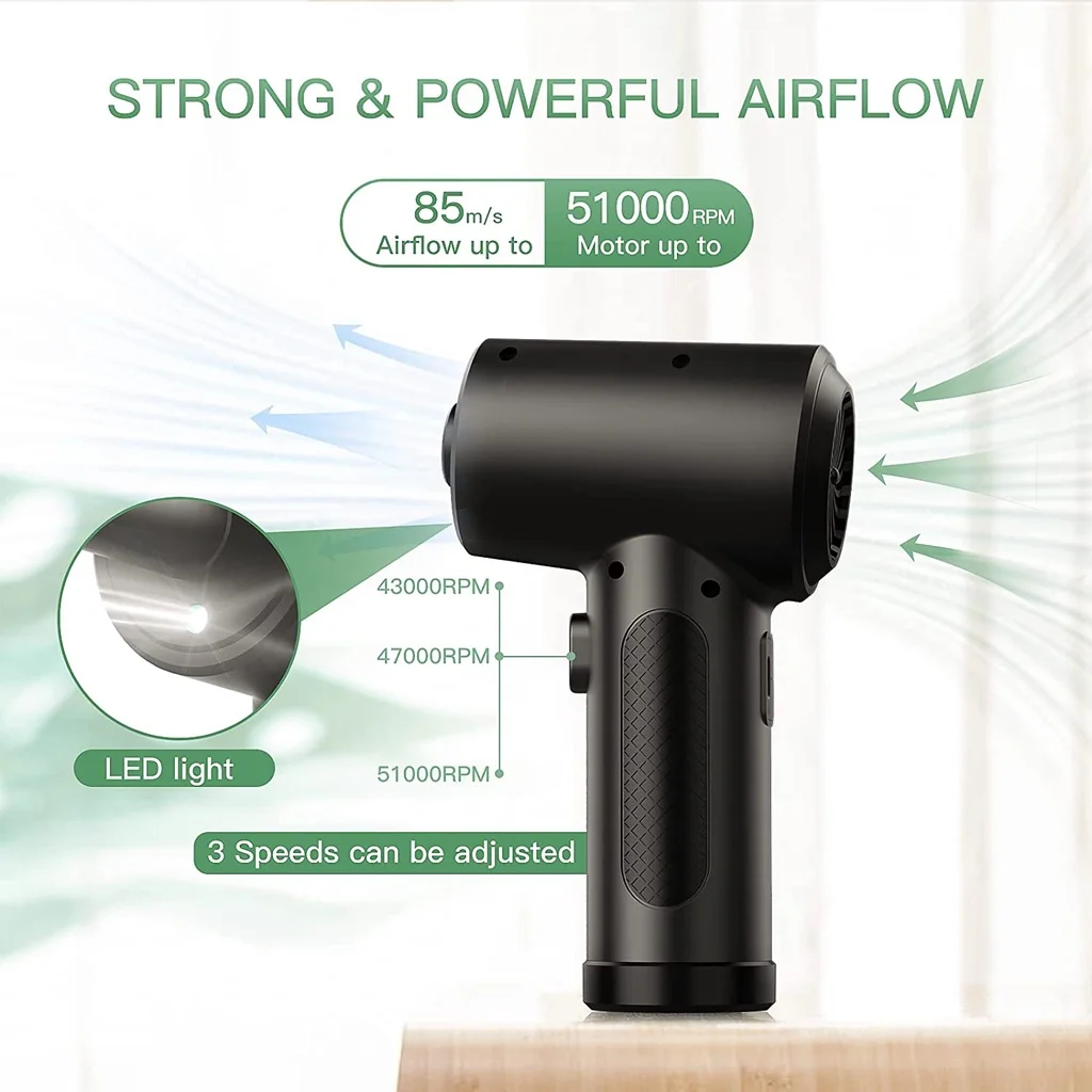 Compressed Air Duster for Computers Protable Cordless Air Blower Computer Cleaning with LED Light for PC Keyboard Crumbs Car 6
