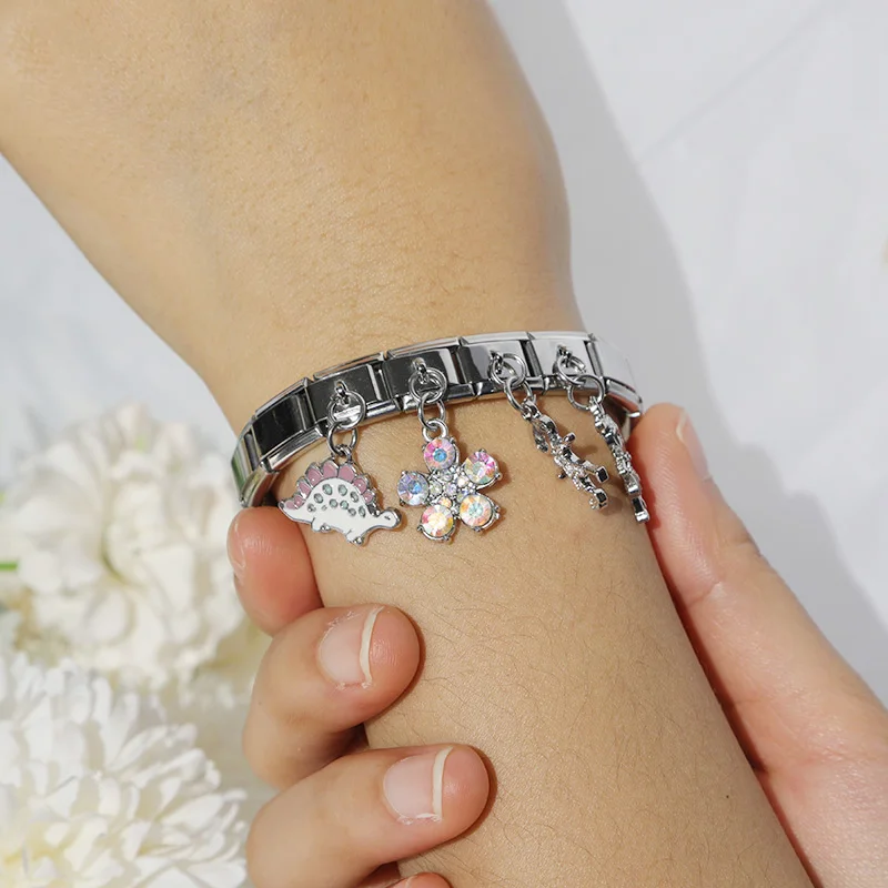 Charm Bracelet Original Daisy Boy Girl Tree Flower Heart Moon CZ Italian Charm Fit 9mm Bracelet Stainless Steel Jewelry Making DJ076