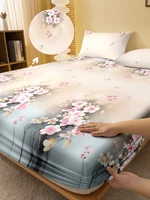 1 Simple modern Plant Flower printed matte Fitted Sheet, bedroom printed bed cover, bedding (excluding pillowcases) 1