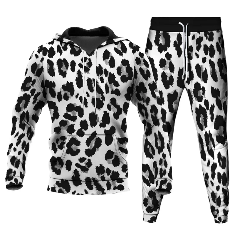 Leopard Zebra Pattern 3D Printed Tracksuits Men's 2 Piece Set Hoodies Sweatpants Streetwear Casual Two Piece Male Oversized Suit