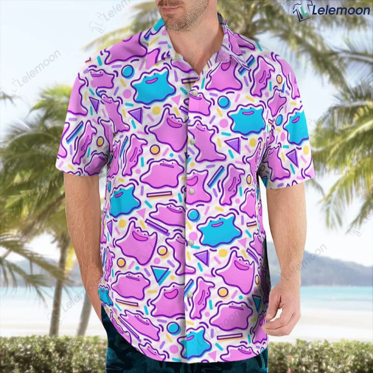 Hawaiian Shirts for Men Monster Cartoon Character Kawaii Shirts Beach Short Sleeve Summer Casual Button Up Hawaii