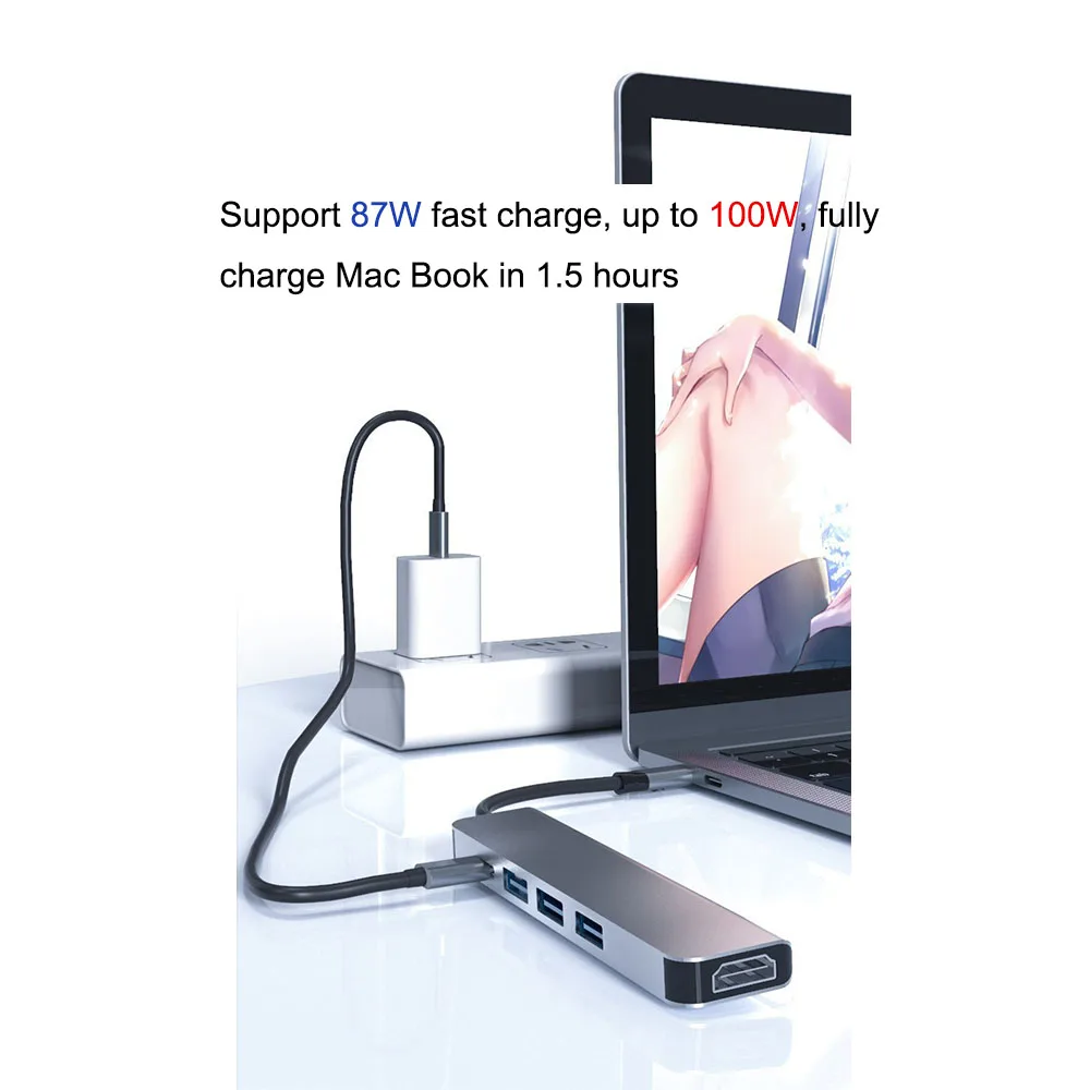 USB 3.0 Type C to HDMI-compatible PD Charge Docking Station USB C Hub 3.0 Adapter for Macbook Air iPad Laptop PC Type-C Splitter 4