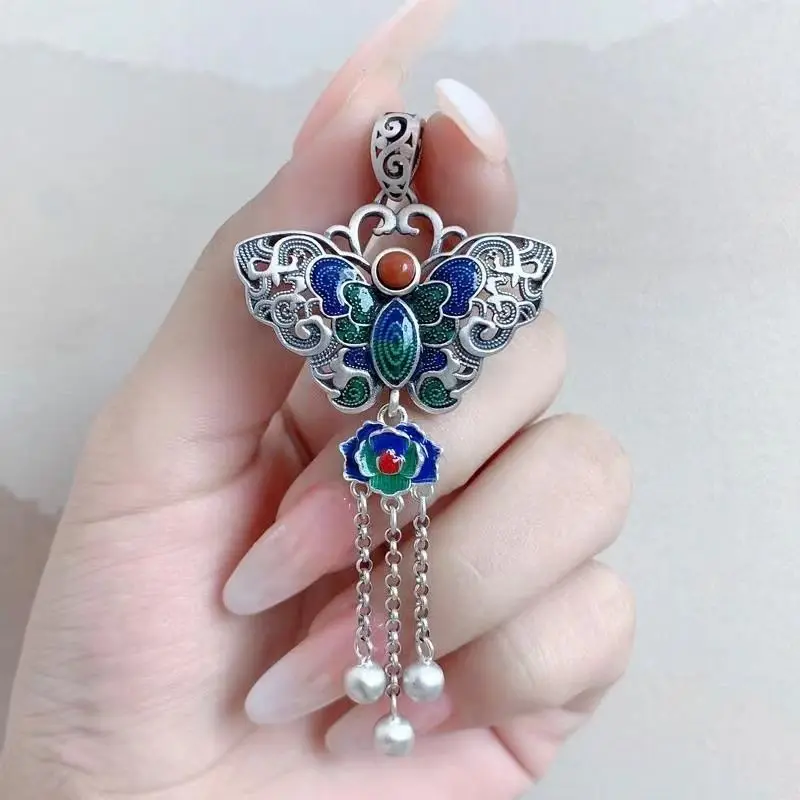 

Ethnic Style Necklace Retro Pendant Burnt Blue Embossed Necklace Sweater Chain Fashion Trend Personality