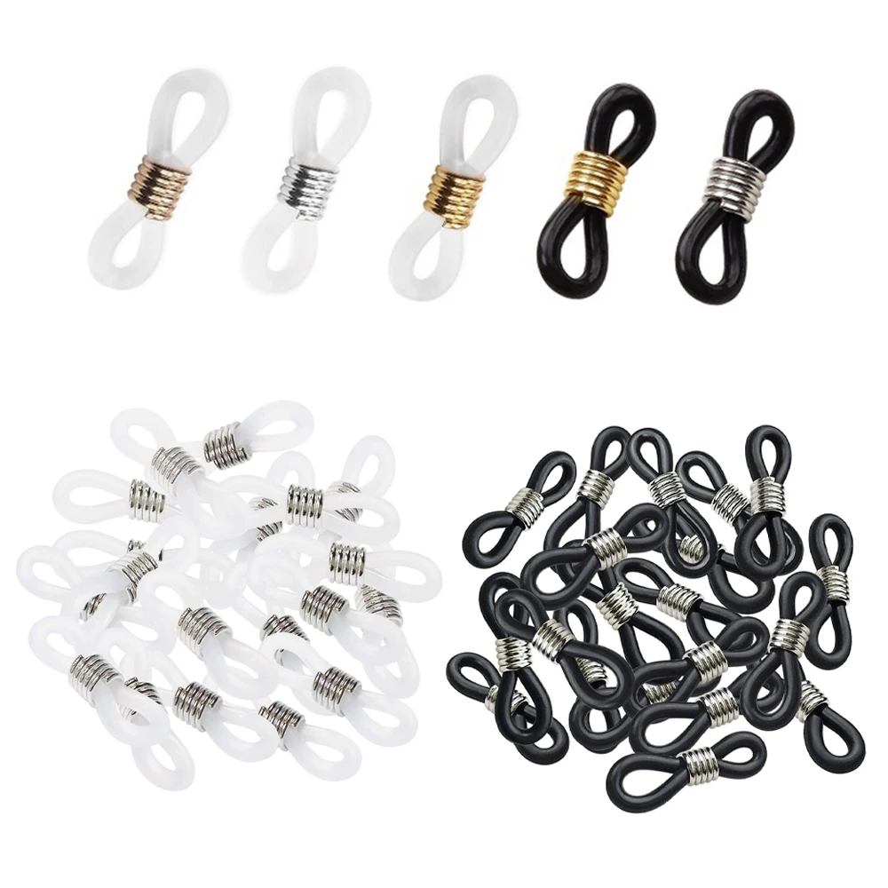 Silicone Eyeglass Holders Set Eyeglass Chain Holders Eyeglass Grip Loop  Components With Gold Silver Coil in Black Clear 