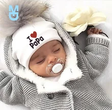 

New girl born cotton hats baby pom pom photo props i love mama papa children's kids hat boy toddler girl cap bonnet infant hats