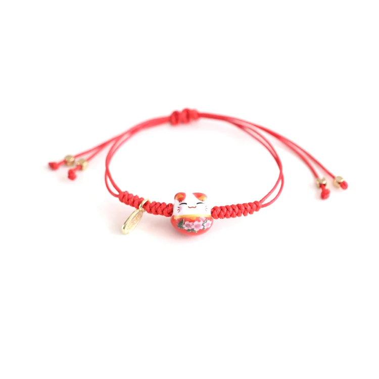 Bracciale Lucky Cat in ceramica intrecciata a mano per donna Mama Gift # MZ420