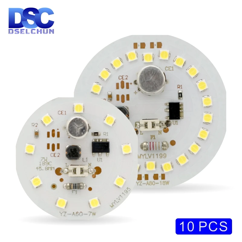 10pcs/lot LED Chip for Light Bulb 5W 7W 9W 12W 15W 18W 2835SMD DOB Round Light Beads AC 220V No Flicker Bulb Chips Lighting Lamp 5 10pcs 100% new skd502t skd503t to 220 to220 brand new original chips ic