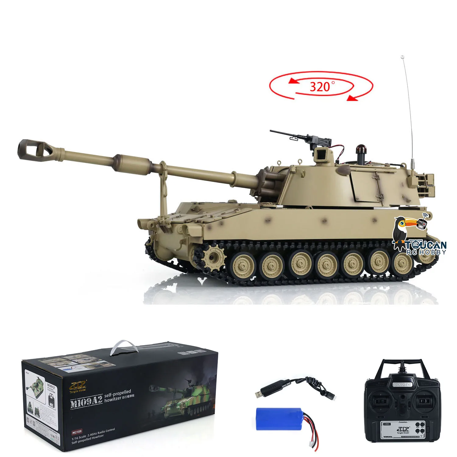 SALE Tongde M109A2 RC 1/16 Military Battle Tank Model Self-propelled Howitze RTR Infantry Fighting Vehicle Light Sound Smoke Toy 3