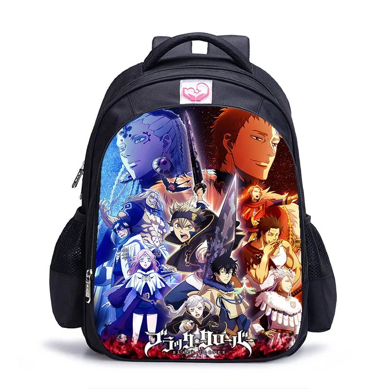 

Ортопедический школьный ранец для мальчиков и девочек, детский рюкзак с черным клевером, сумка на плечо для колледжа, 16 дюймов