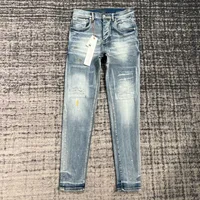men scratch distressed slim fit blue jeans 1