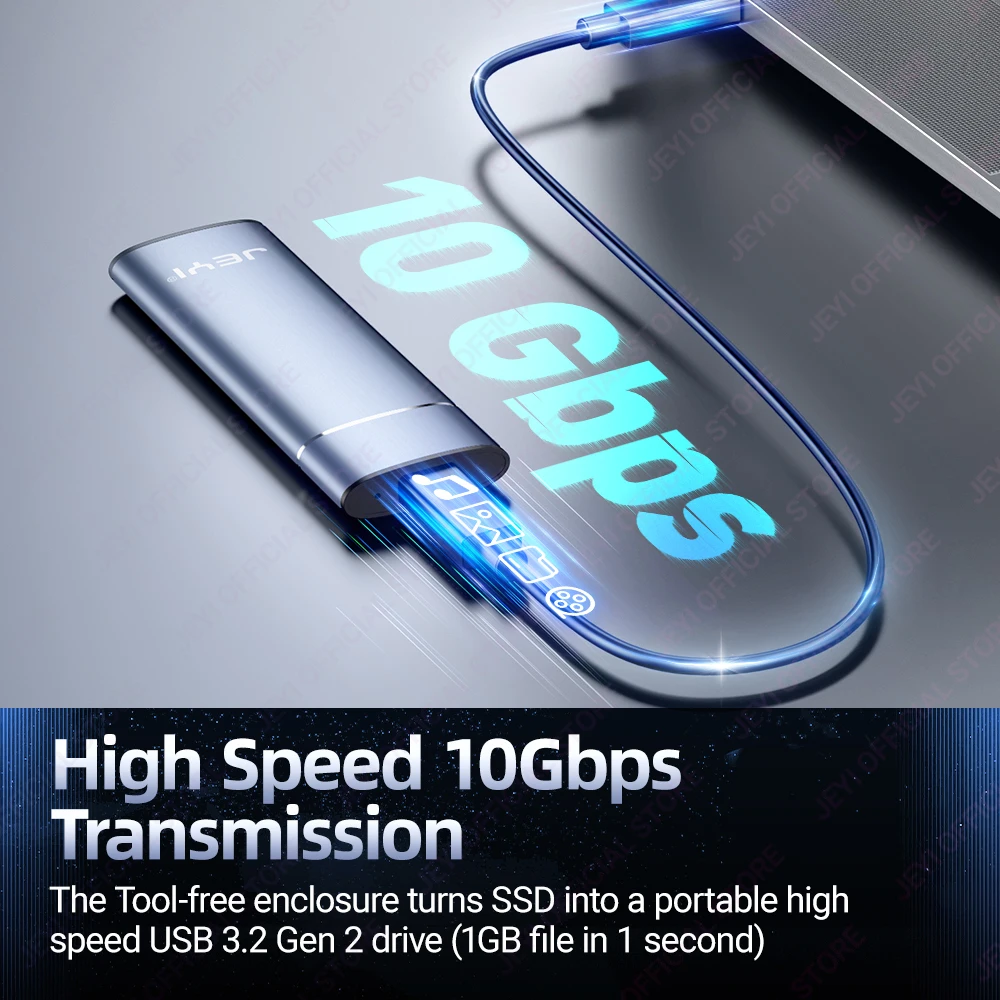 JEYI Aluminum M.2 NVME SSD Enclosure Adapter USB 3.2 Gen 2 (10 Gbps) to NVME M-Key/(B + M) Key SSD External Case With Trim UASP,ssd enclosure,ssd adapter,hard drive enclosure
