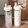 500/850ML Pink Bow Straw Water Bottle With Lid Cute Coffee Bubble Milk Tea Plastic Cup For Outdoor School Drinking Water Bottles