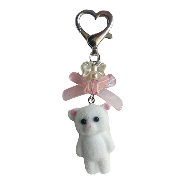 

Рюкзак с подвеской Kawaii 3D флок кошка брелок милый мультяшный бант медведь брелок сумка подвесное украшение для девочек подарок
