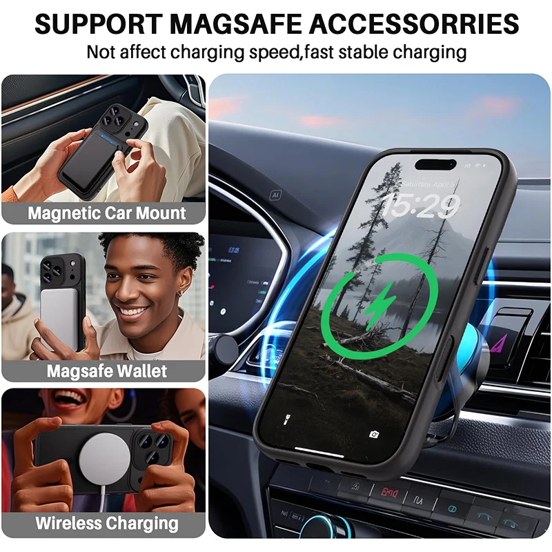Luxury Armor Shockproof Matte Transparent Magnetic Phone Case
