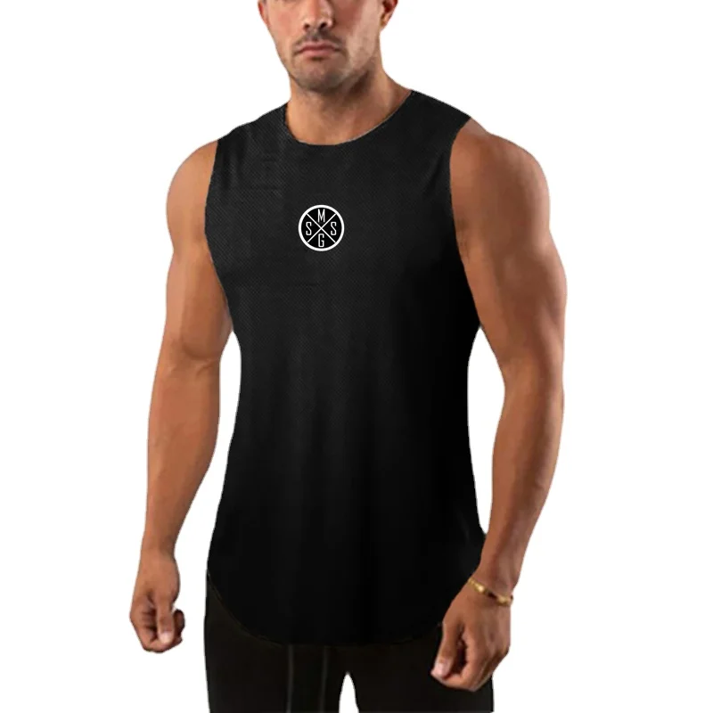 

Summer Plus Size Gym Sports Men's Mesh Breathable Quick-drying Fitness Training Elastic Print Slim Casual Vest