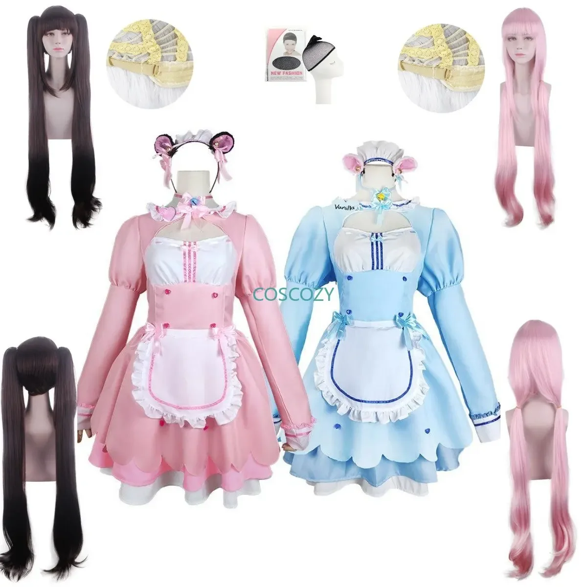 

Anime Chocolate Vanilla Cosplay Costume Maid Dress Lolita Dress Cute Neko Girls Women Costume Halloween Convention Show Outfit