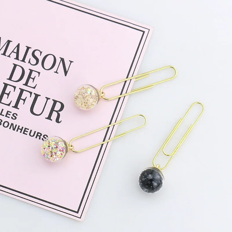 5 Pcs/Set Quicksand Crystal Ball Paper Clip DIY Metal Notes Letter File Binder Clips Bookmarks Office Desktop Storage Stationery