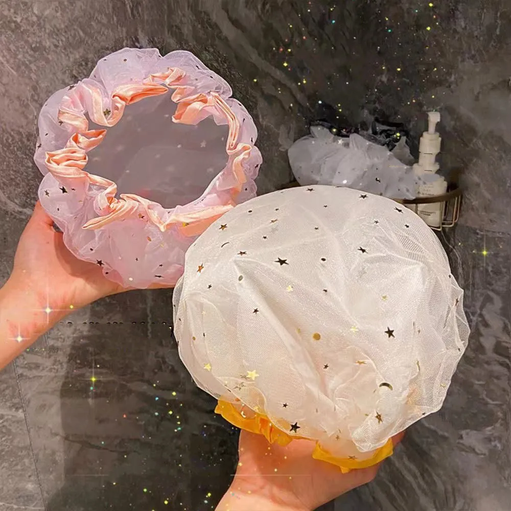 Shower Cap Waterproof Shower Cap Waterproof Double-Layer Shower Cap Starry Sky Design Fashion Reusable Bathing Hat Kitchen Oil-proof Sanitary Hat