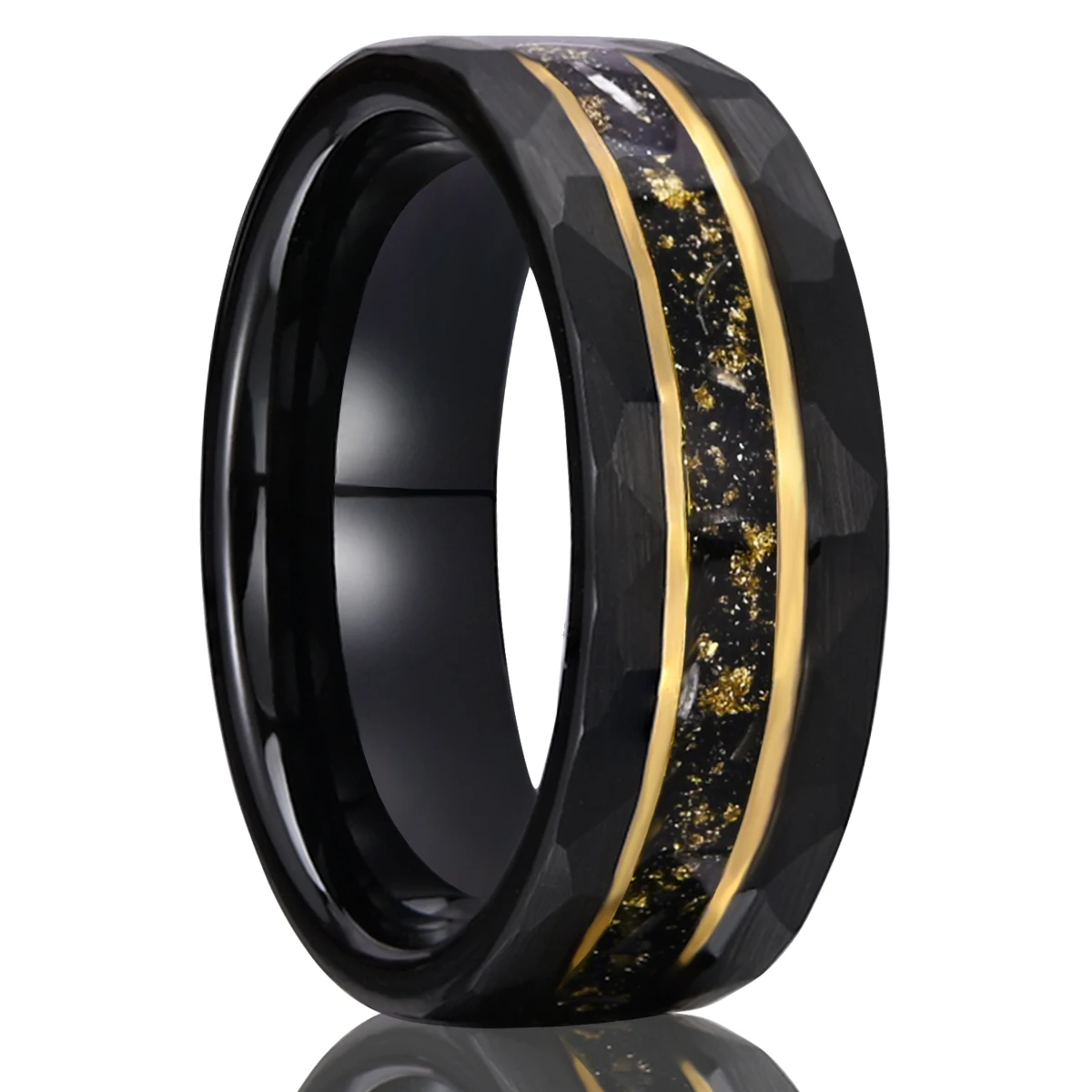 Tungsten Carbide Ring 8MM Men's Tungsten Carbide Wedding Band Galaxy Golden Foil Ring Comfortable Wear Suitable Anyone