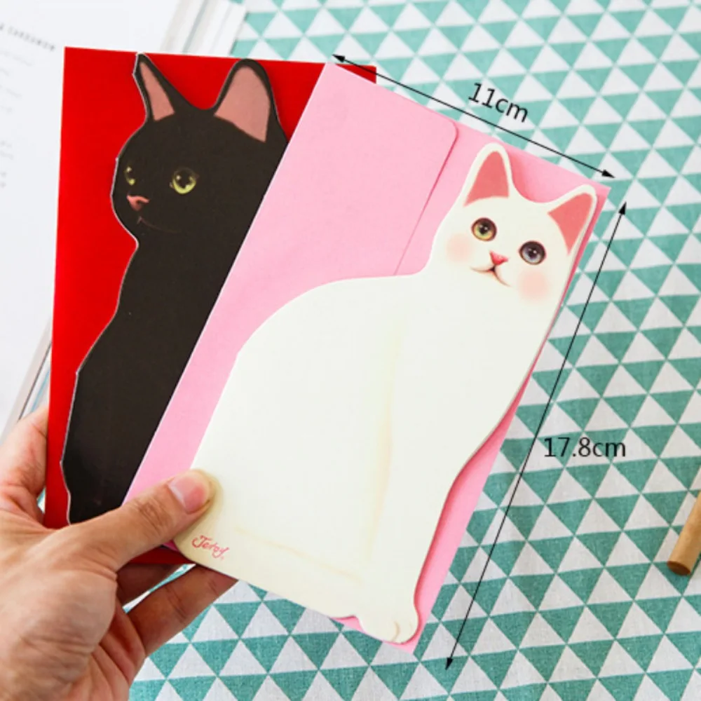 1pc Cute 3D Cat Greeting Cards Christmas Greeting Blessing Cards with Envelopes Wedding Invitations открытка на свадьбу images - 6