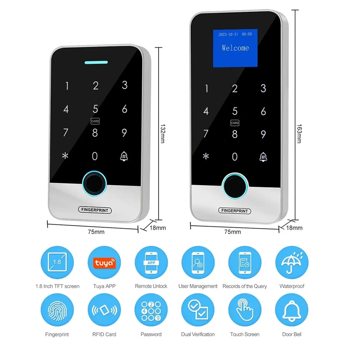 Bluetooth Tuya APP Smart Fingerprint RFID Access Control Keypad Touch IP65 Waterproof 13.56MHz Door Opener(S300X)