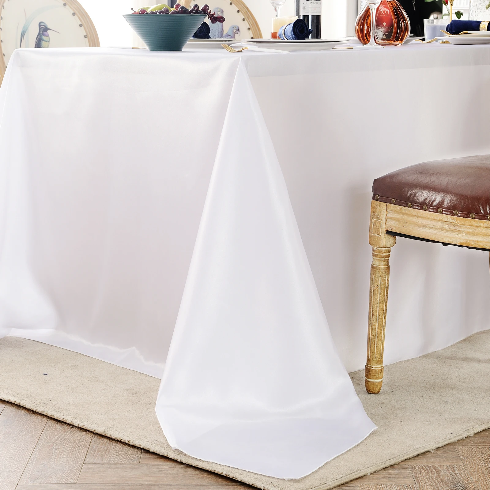 Table Cloth Wedding Rectangular Tablecloths 145x250cm Elegant  Table Cover Solid White Christmas Birthday Party for Dining Table