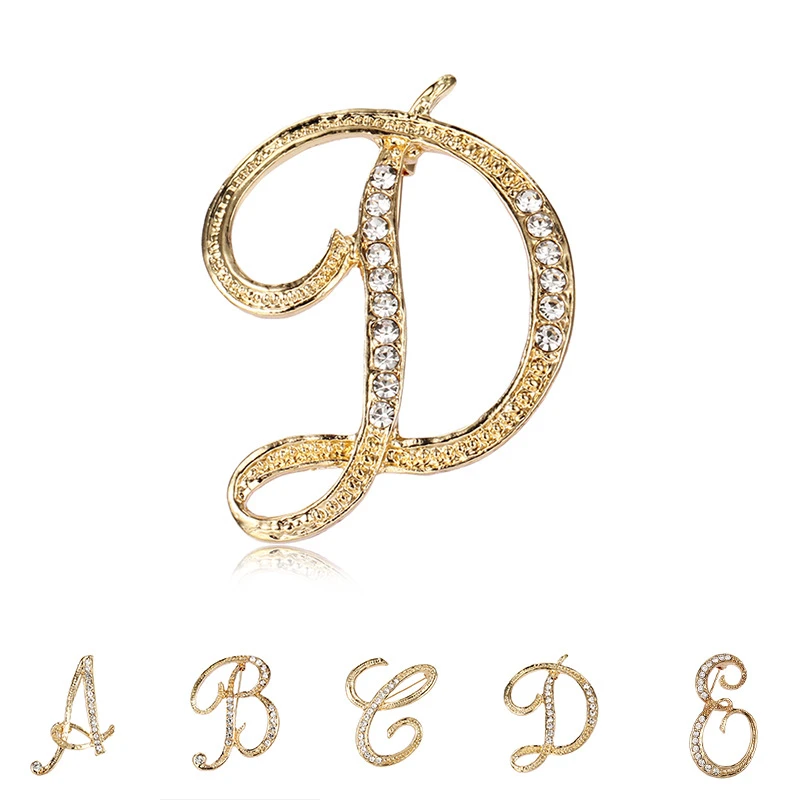 Initial Letter Brooch Pins For Women - Gold Rhinestone Crystal Alphabet Lapel Pins For Jackets & Coats