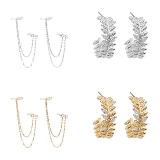 85592-a59b82.jpeg Boucles d'oreilles coréennes couleur or Double chaîne, Piercing d'oreille pour femmes, style Boho, Zircon fin, bijoux à la mode
