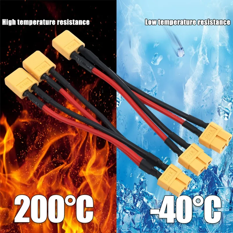 For XT60 Parallel Battery Connector Male/Female Cable Dual Extension Y Splitter/ 3-Way 14AWG Silicone Wire for RC Battery Motor