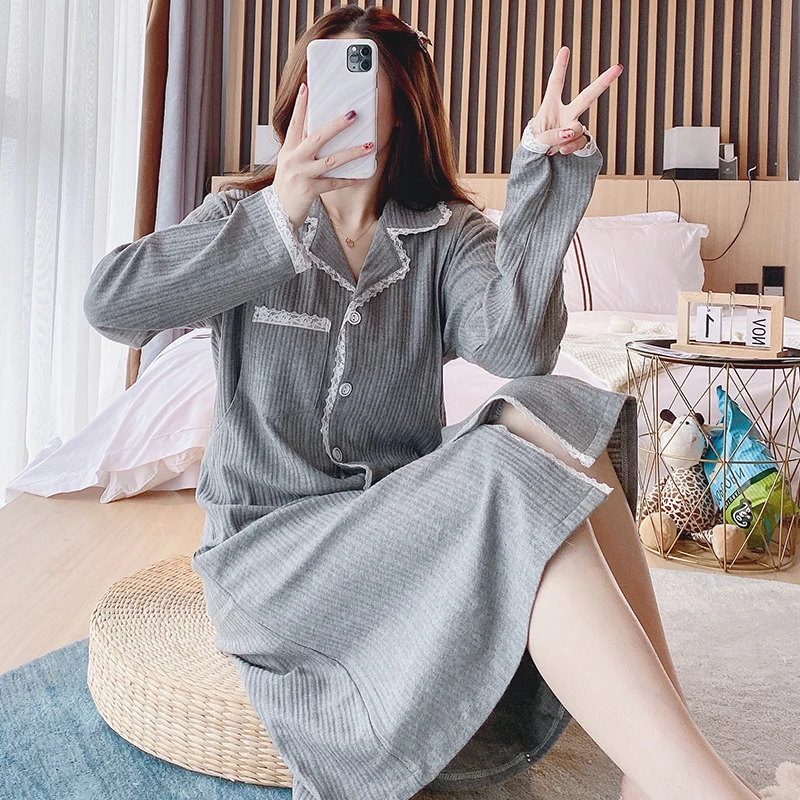

Maternity Nursing Night Dress Spring Autumn Sleepwear Clothes for Pregnant Women Pregnancy Feeding Home Lounge Wear 100% Cotton