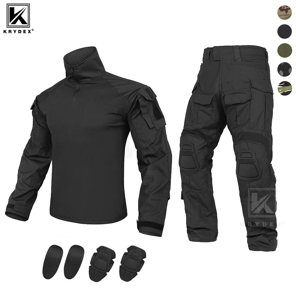 KRYDEX Tactical Gen3 Combat Uniform Hunting Outdoor Shirt & Pants Suit Kit Ranger Green Camo Black Camouflage Tops trousers