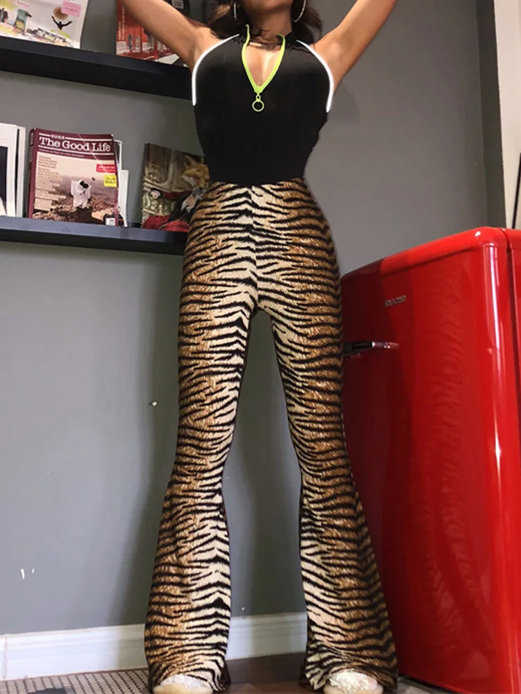 Spring and Autumn Fashion New Women's Tiger Print Trousers Streetwear Slim-fitting Flared Pants Elegant Women's Casual Pant