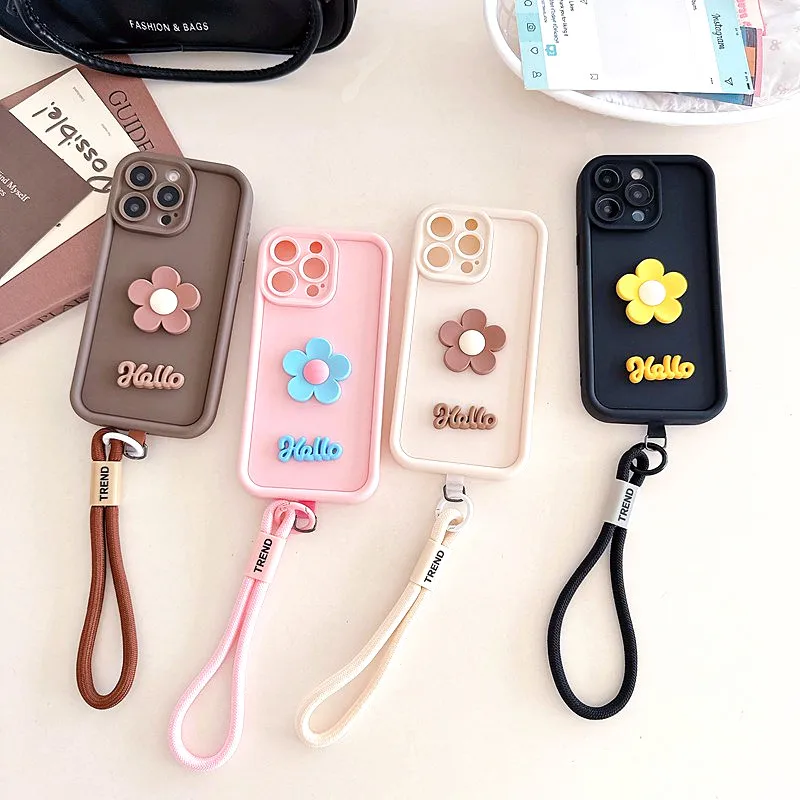 Floral Lanyard Soft Phone Case with Rope Cover