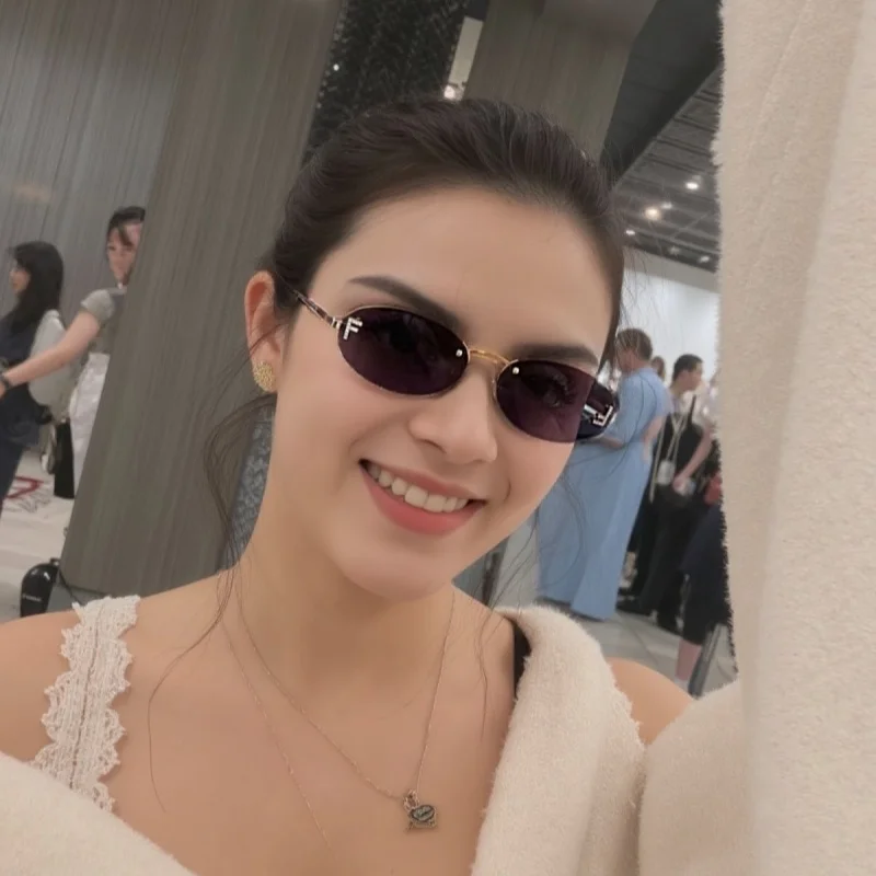 Diamond Oval Sunglasses Male Letter F Rimless Car Sunglasses
