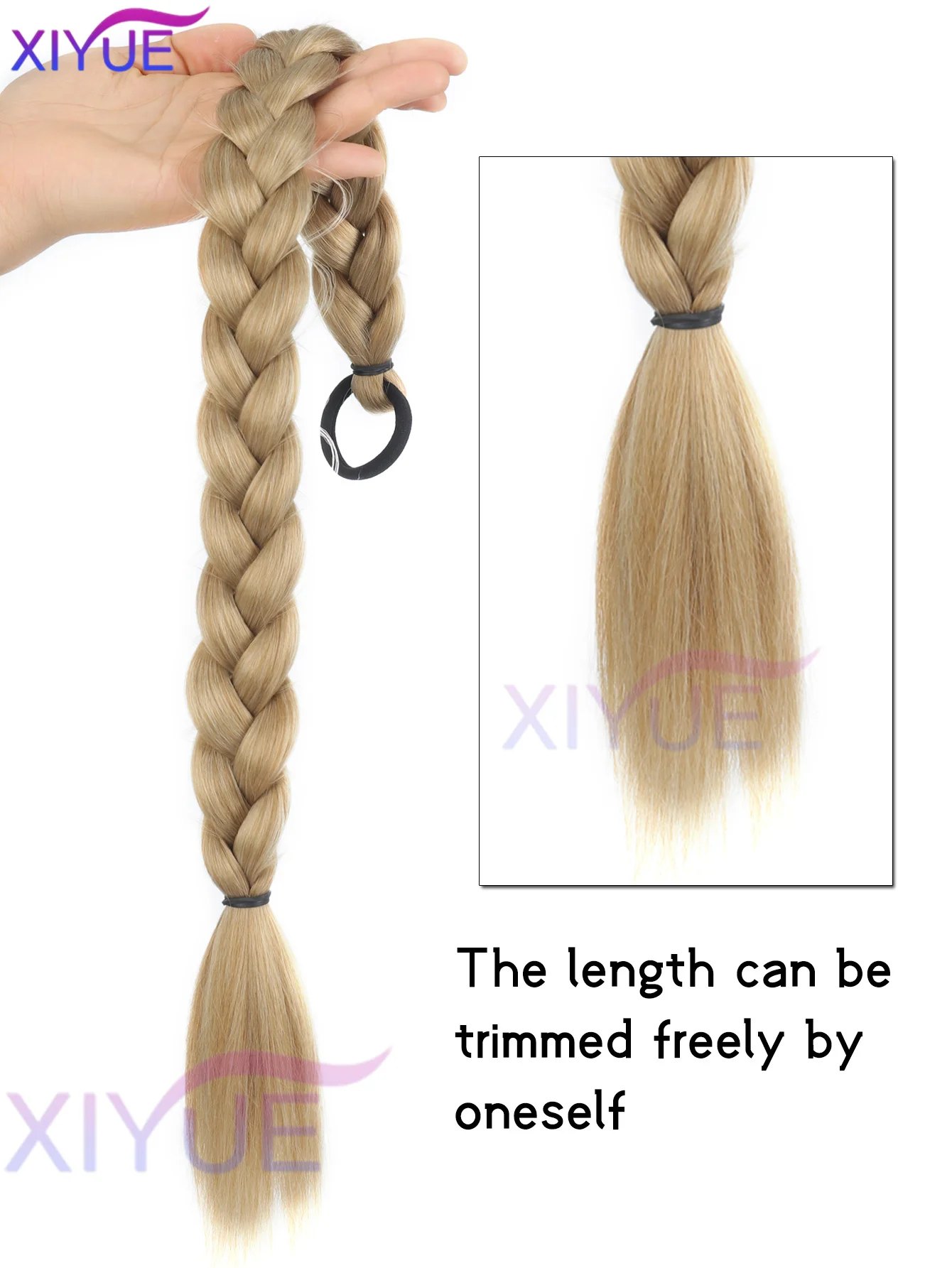 XIYUE Synthetic Long Twist Braid Ponytail Extensions With Rubber Band 24 Inch Boxing Braided Hair Extensions For Women Daily Use