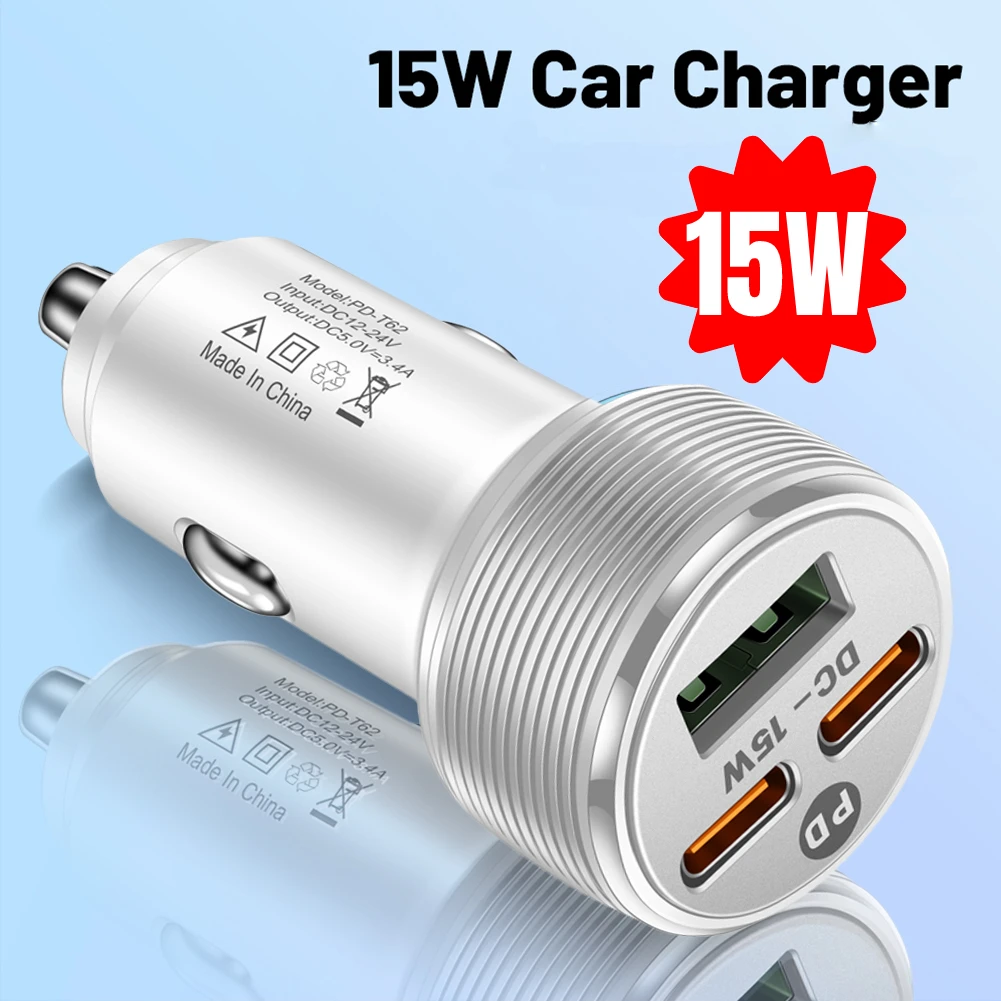 Mobile Phone Car Charger Adapter 15W USB PD Type C Car Phone Charger 3